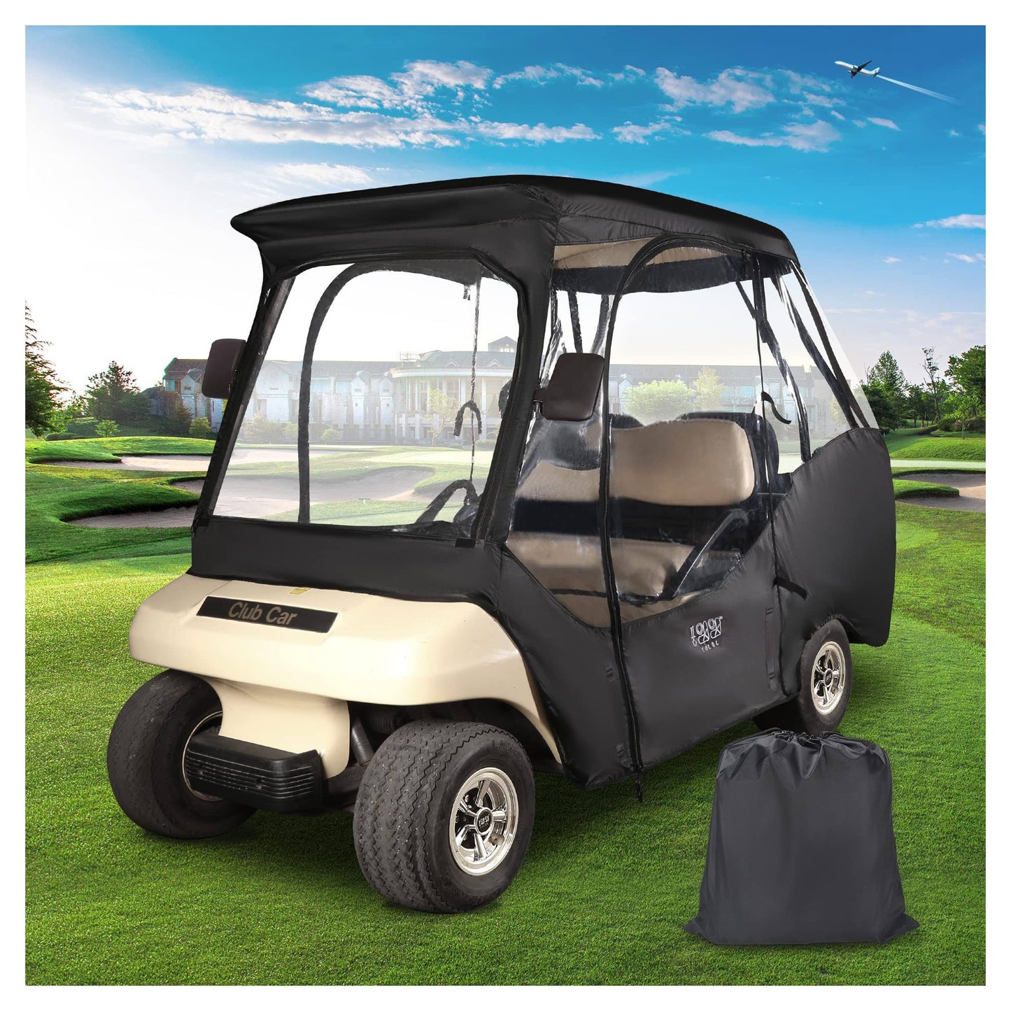 10L0L 4 Passenger Golf Cart Enclosure Fit Club Car Precedent, 600D Windproof Waterproof Rain Cover, Black