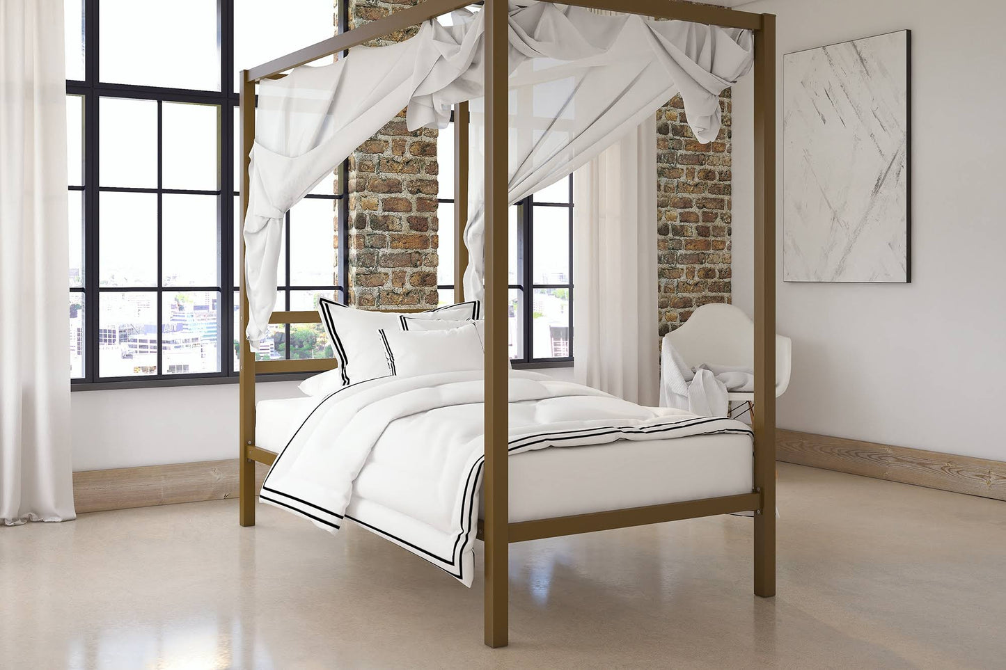 Ashley Modern Metal Canopy Twin Bed