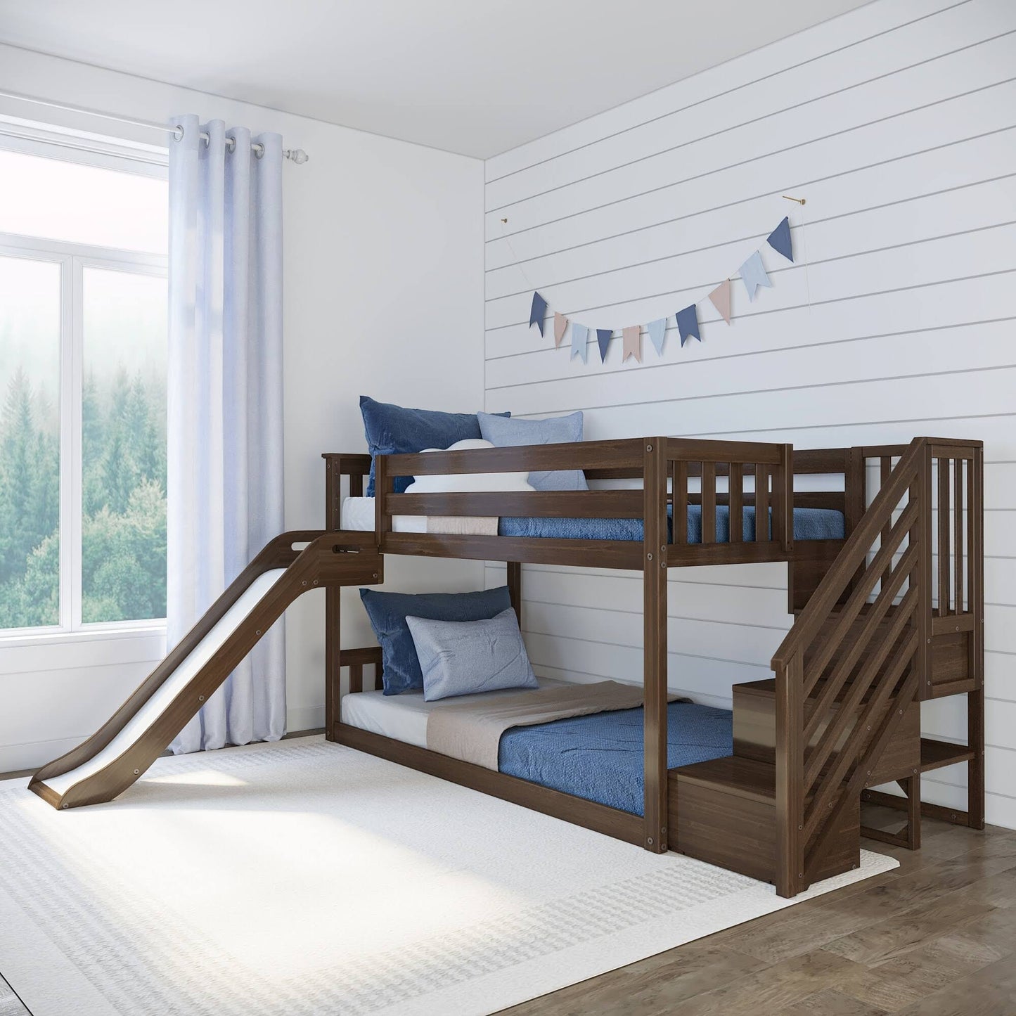 Twin Over Twin Low Bunk with Stairs and Easy Slide | Clay | Max & Lily