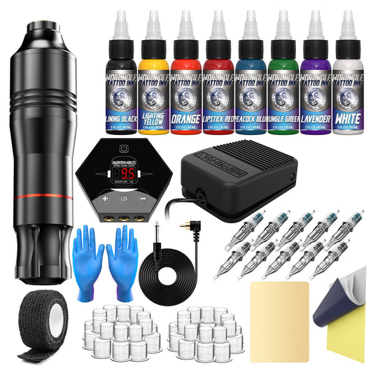 Wormhole Best Starter Complete Tattoo Pen Kit with Tattoo Machine with 8 Tattoo Ink