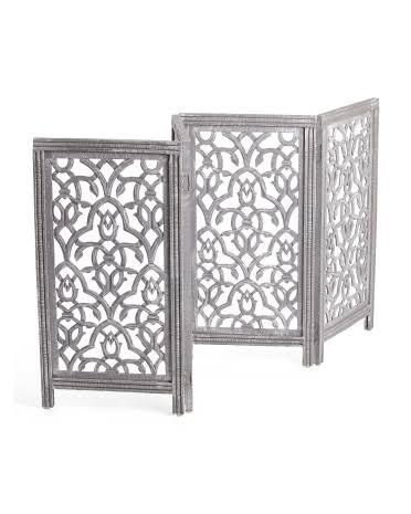 69X33 Carved Wood Pet Gate | Grey