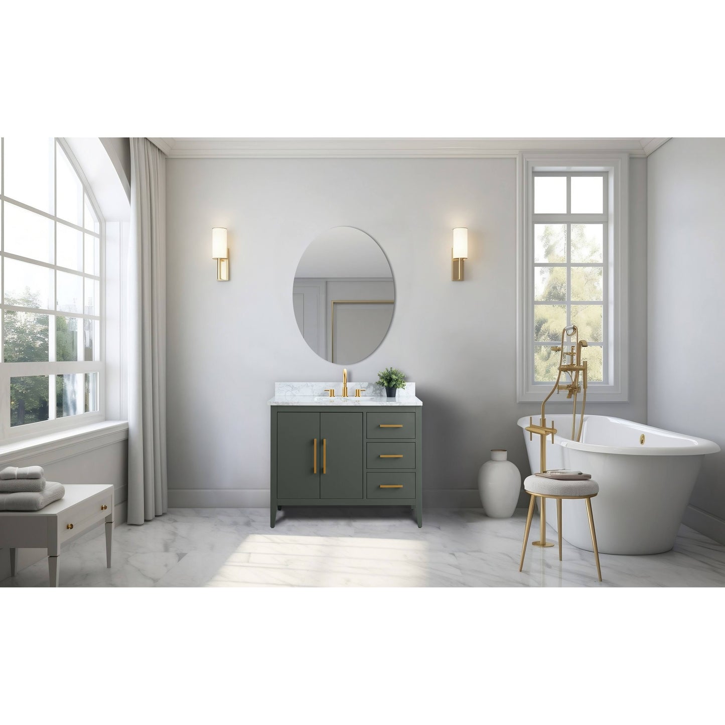 Vanity Art 42 Single Sink Bathroom Vanity Cabinet with Engineered Marble Countertop - 42/Golden Brushed Handle - Vintage Green