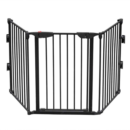 Vingli Baby Safety Gate Pet Fence Fireplace Metal Barrier Black / 3 Panel