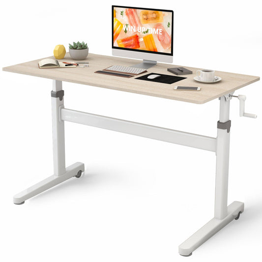 Adjustable Height Standing Desk, Mobile Crank Desk, Rustic Brown 48x24