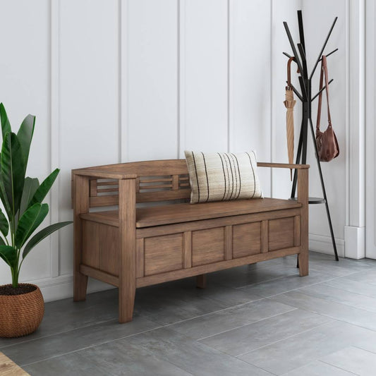 Ashley Adams SOLID WOOD 48 inch Wide Contemporary Entryway Storage Bench in Rustic Natural Aged Brown