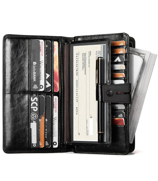 BOSTANTEN Wallet Genuine Leather Wallets Large Capacity Cash Cluth Purses with Zipper Pocket