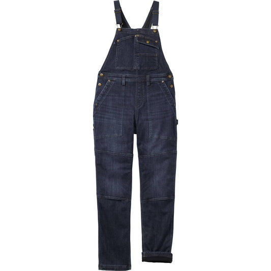 Womens Duluth Trading Double Flex Denim Fleece Lined Overalls