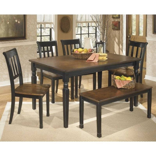 Ashley Owingsville 6 Piece Dining Set with Bench in Black and Brown