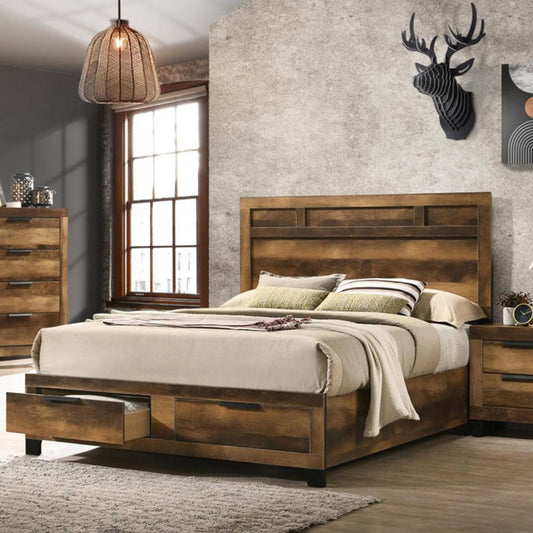 Sugawarayori Rustic Oak Finish Eastern King Bed Loon Peak