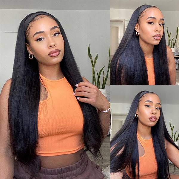 Women Luvmehair Headband Wig 14 inches Straight Human Hair Wigs