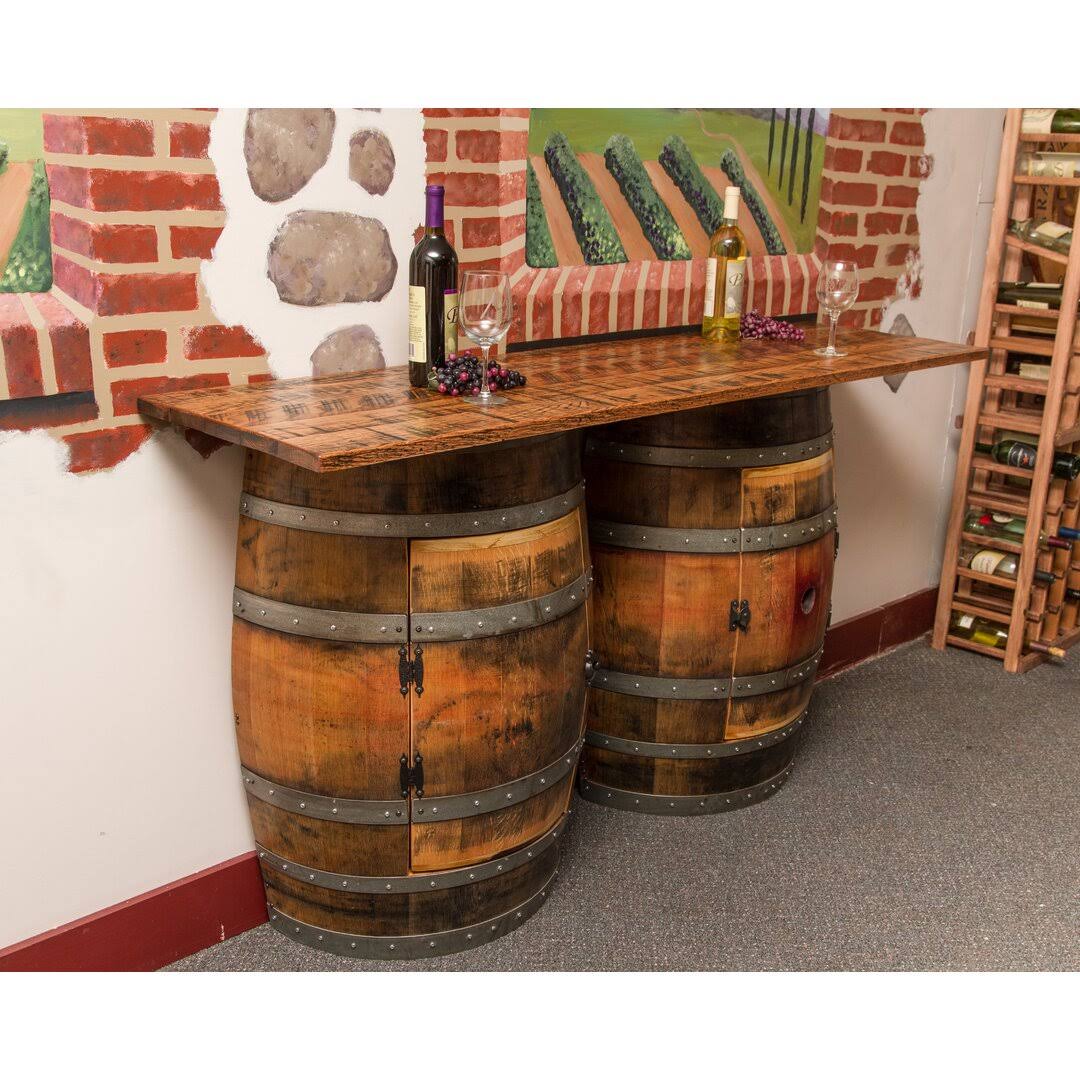 Upham Double Half 36 Tall Solid Wood Barrel Bar Fleur De Lis Living