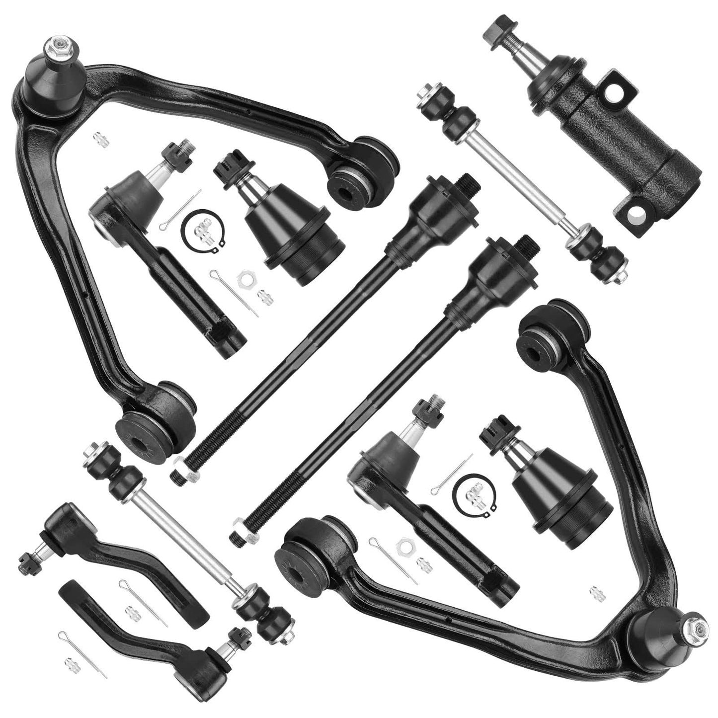 4WD Front Upper Control Arms w/Ball Joints Tie Rods Suspension Kit for 1999-2006 Chevy Avalanche Suburban Silverado 1500 Tahoe, GMC Sierra 1500