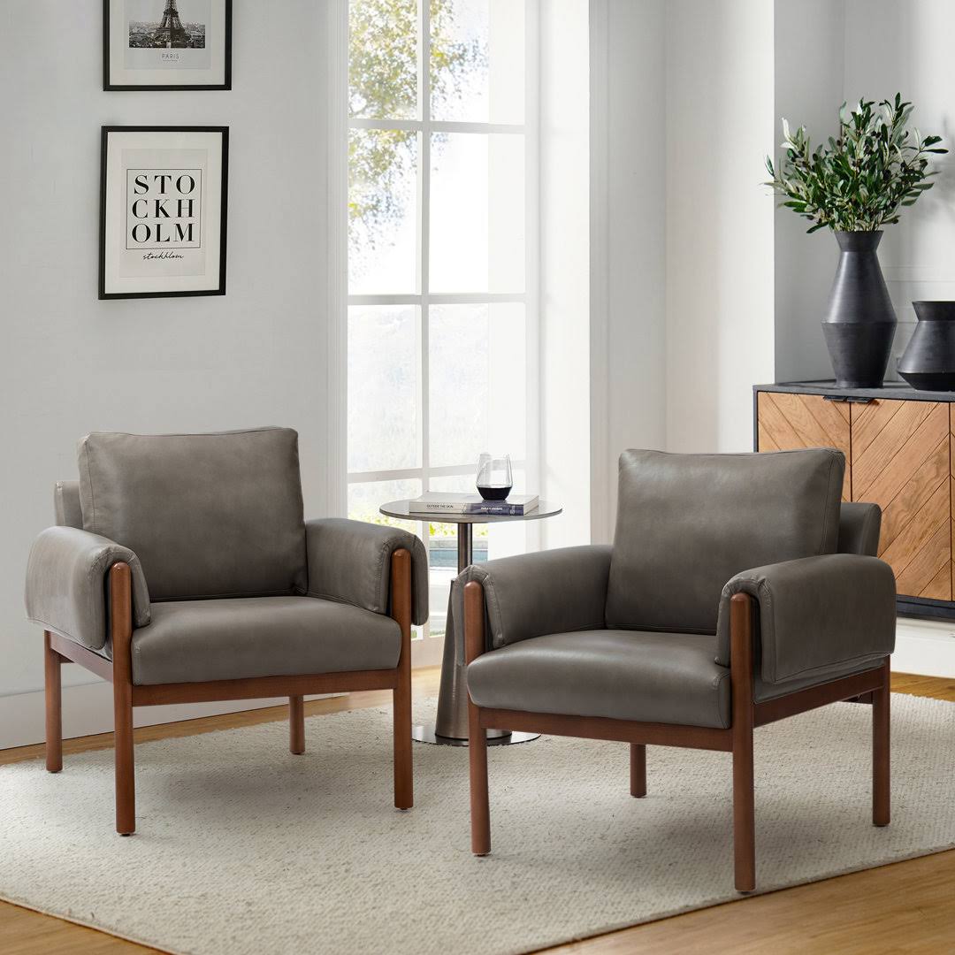 Allessa Armchair With Solid Wood Legs Set Of 2 Lark Manor Leather Type