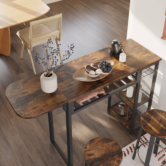 3 Pieces Bar Pub Table Set with Two Stools - Black Marble