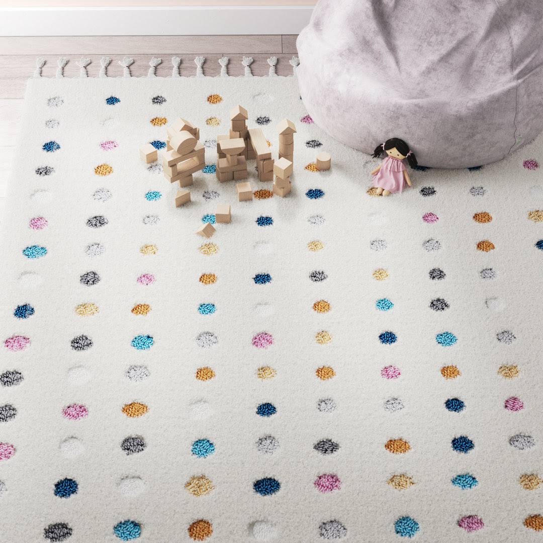 Weishaar Polka Dot Tasseled Shag Kids Ivory Rug Mack & Milo Rug