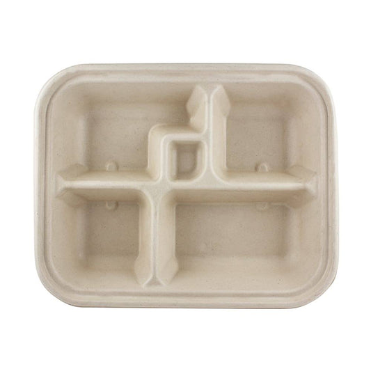 World Centric Fiber Containers, Bento Box, 5-Compartment, 12 x 9.5 x 2, Natural, Paper, 300/Carton