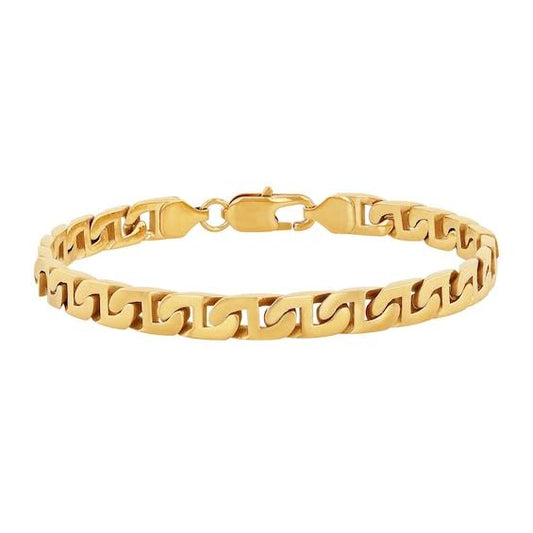 Zales Mens 6.5mm Flat Mariner Chain Bracelet in Stainless Steel with Yellow Ion Plate