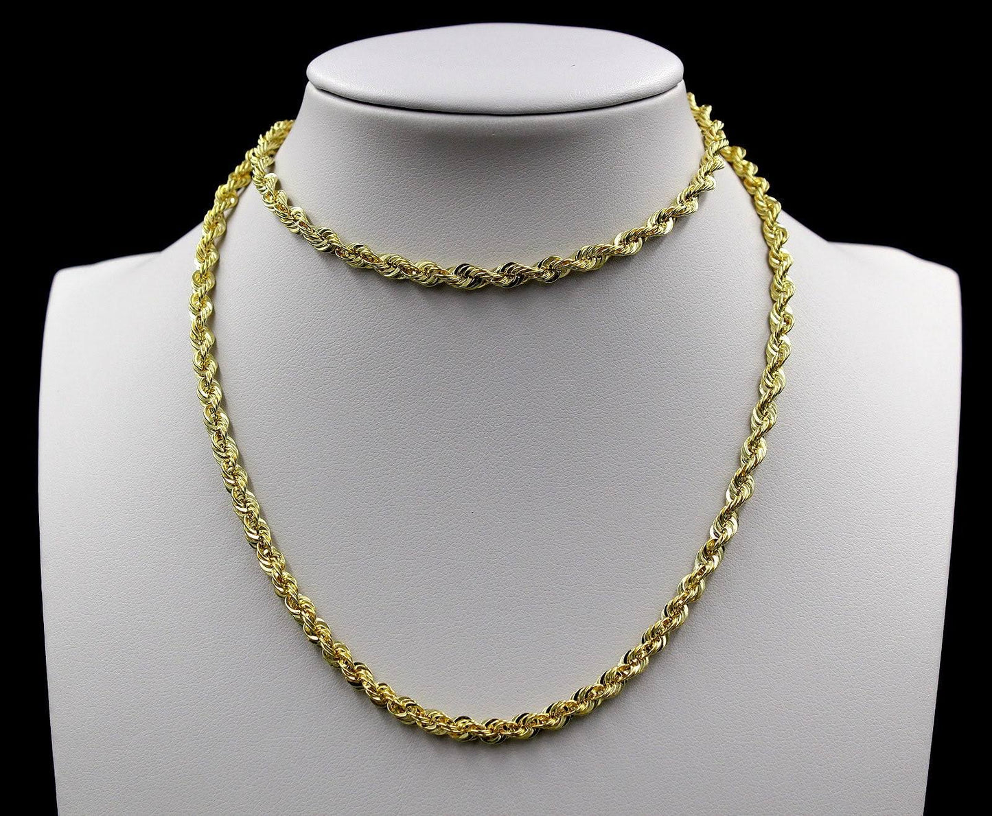 10k Yellow Gold Rope Chain Necklace 16 30 inch 2mm 2.5mm 3mm 4mm 5mm 6mm Mens