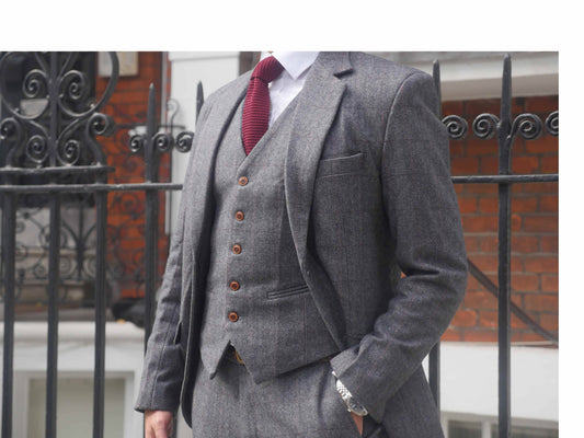 Abitto mens Peaky Estate Herringbone Suit