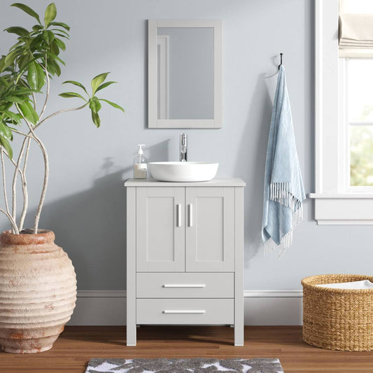 Beyo 24 Single Bathroom Vanity Set with Mirror Wade Logan Top Finish