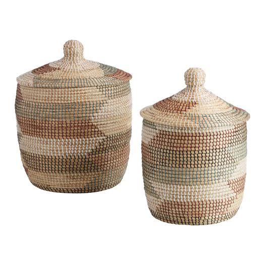 Arabella Multicolor Seagrass Basket with Lid by World Market